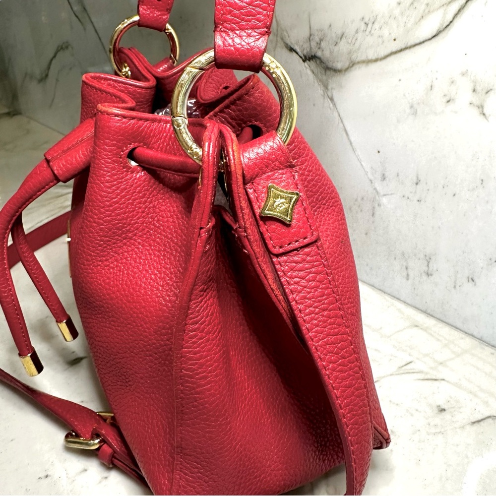 Authentic MCM Red Pebbled Leather 2 Way Bucket Bag - Picture 5 of 9